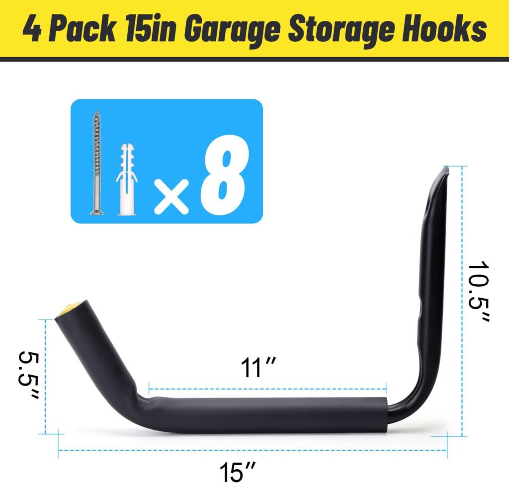 100 LB Capacity (15) Heavy Duty Garage Storage Hooks (4packs) Kayak Storage Hanger Wall Mounted Rack for Hanging Ladders, Bikes