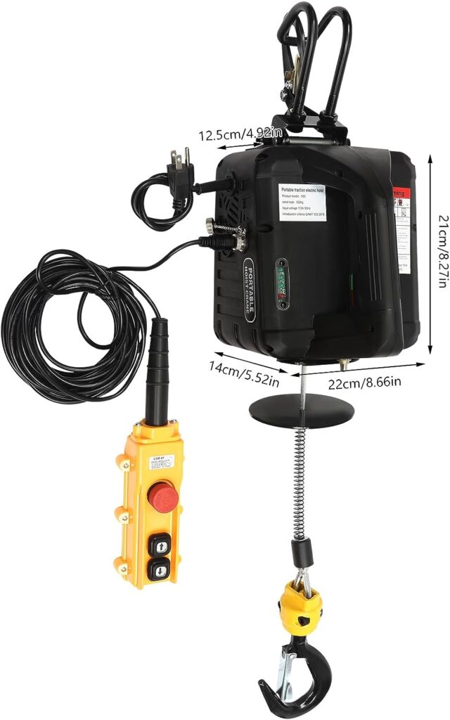 1100 lbs Electric Hoist,Electric Winch 110v, with 2 Wireless Remote Control, Cable Remote Control,Electric Hoist Winch,for Garage Warehouse