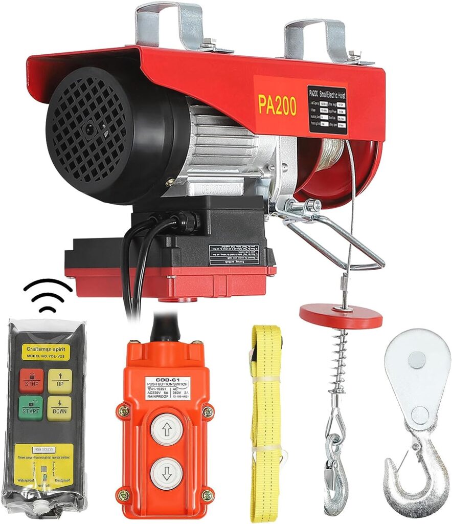 440 Lbs Automatic Electric Cable Hoist, Wireless Remote Control, 110V 510W Overhead Pulley Winch with Towing Sling, 39 ft Cable Length, Electric Winch for Garage, Warehouse, Construction, Farm