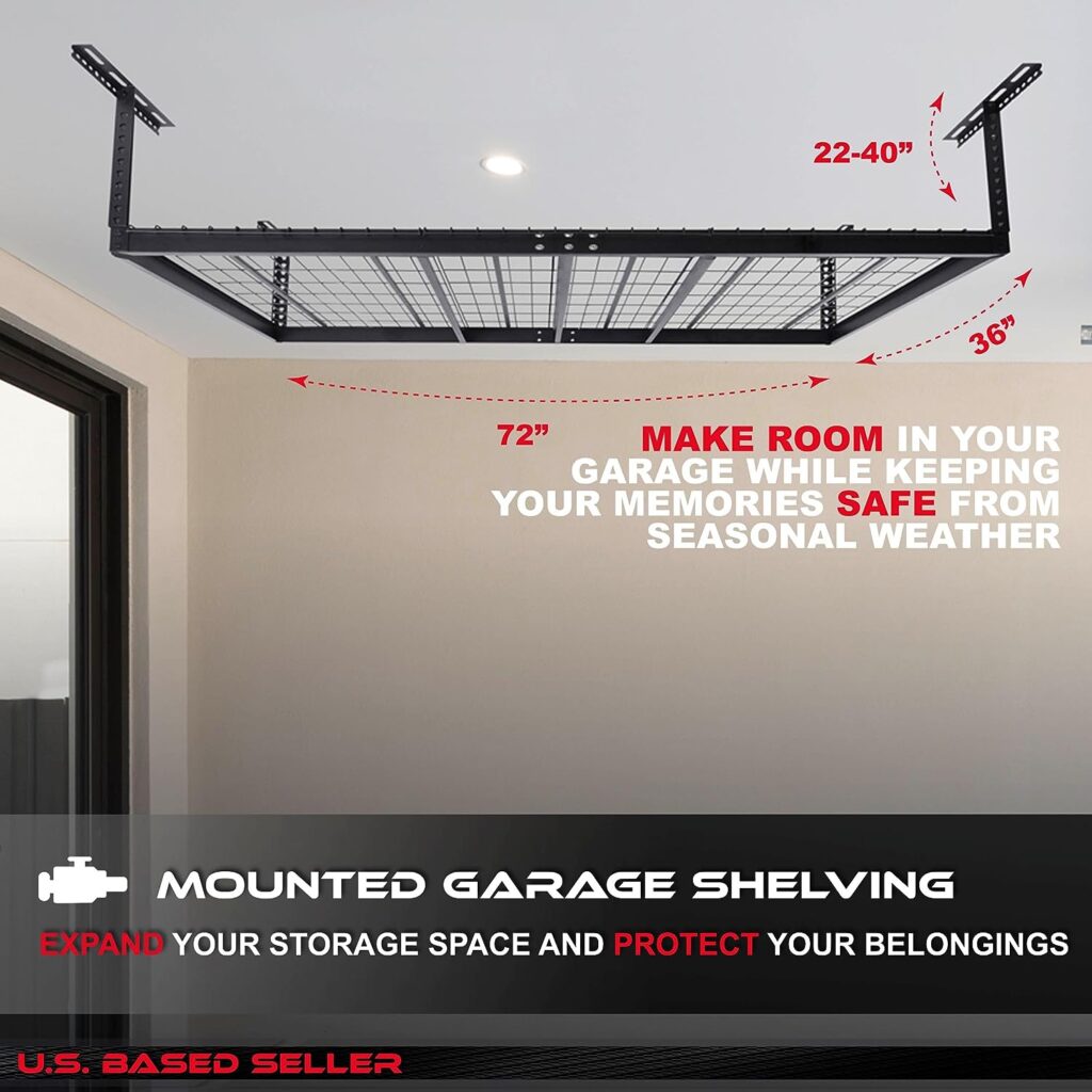 ABN Garage Shelving Ceiling Mounted Storage Racks - 3x6ft Ceiling Garage Storage System for Totes Decorations and More
