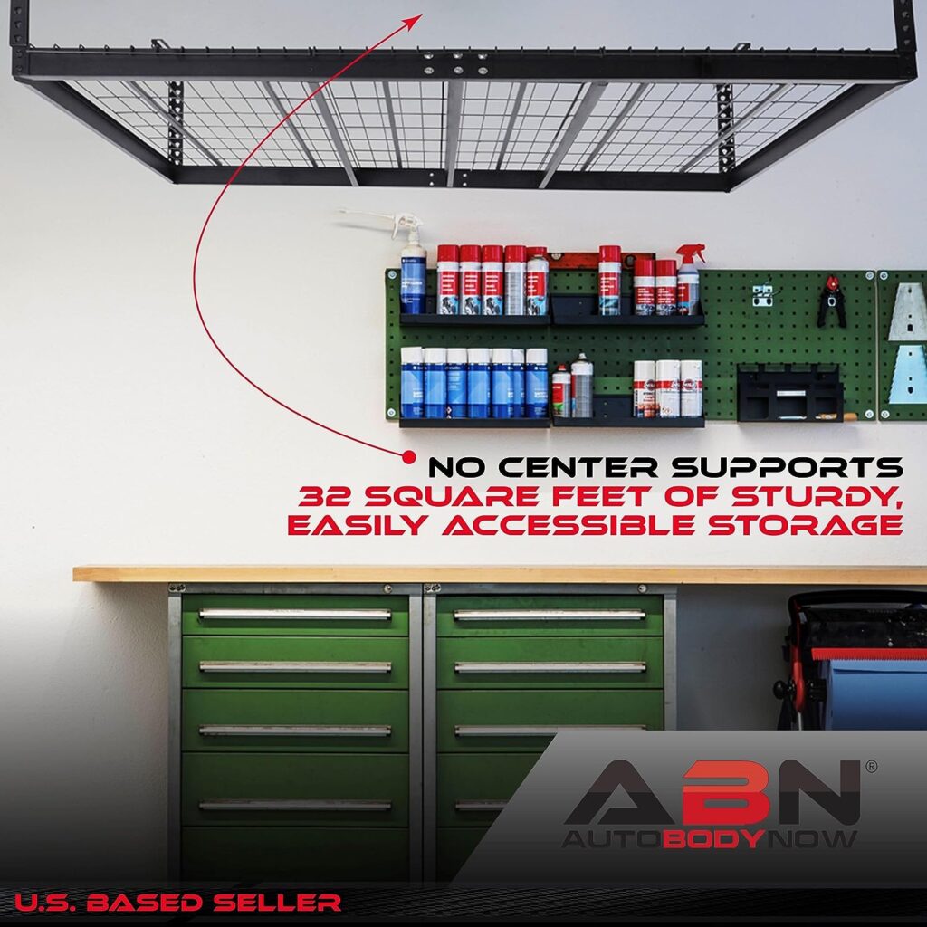 ABN Garage Shelving Ceiling Mounted Storage Racks - 4x8ft Ceiling Garage Storage System for Totes Decorations and More