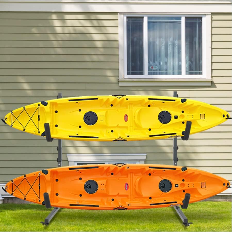 Bonnlo Kayak Stand Freestanding, Storage Rack for Two-Kayak, Canoe, Boat, Paddle Board, SUP, Surfboard for Indoor Outdoor Garage, Shed, Dock with Lockable Wheels Wide Adjustable Heavy Duty Holder