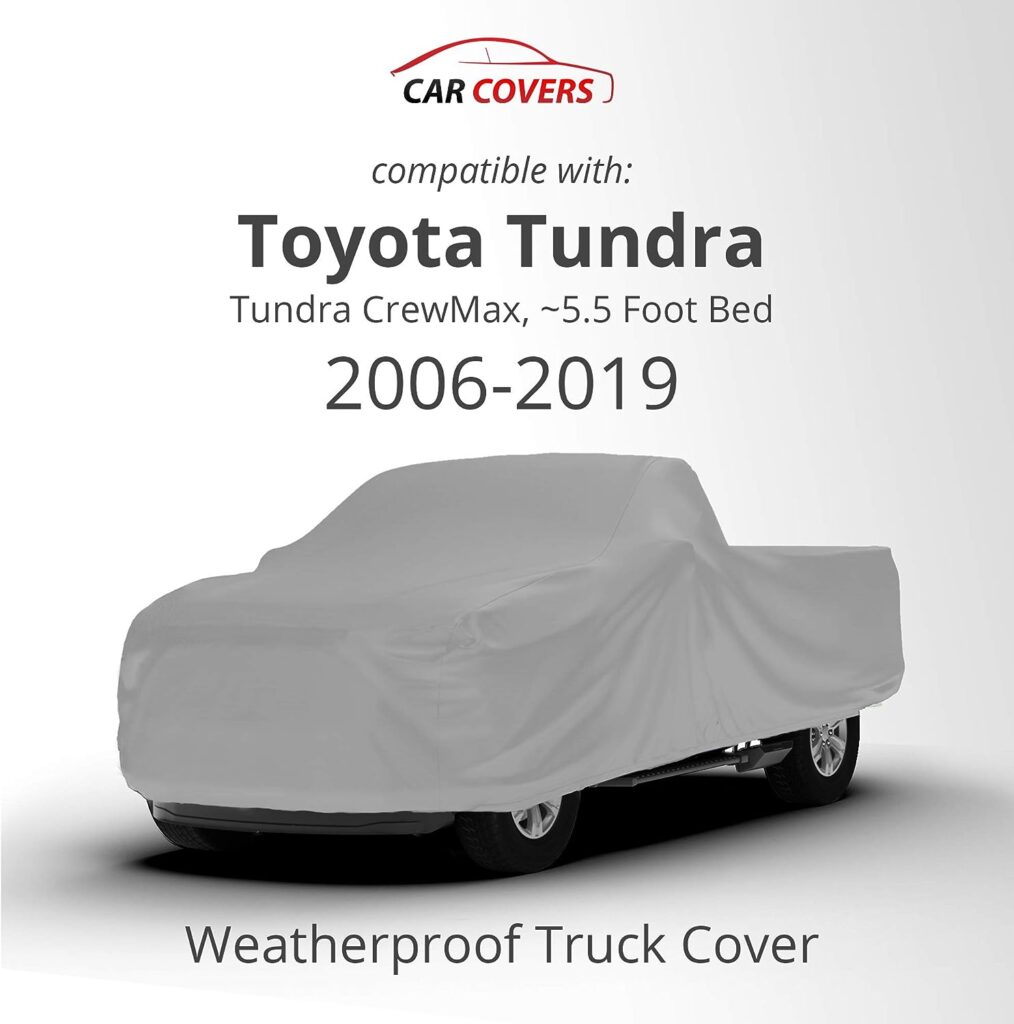 CarCovers Weatherproof Truck Cover Compatible with Toyota 2006-2022 Tundra CrewMax ~5.5 - Outdoor  Indoor Cover - Rain, Snow, Hail, Sun - Theft Cable Lock, Bag  Wind Straps