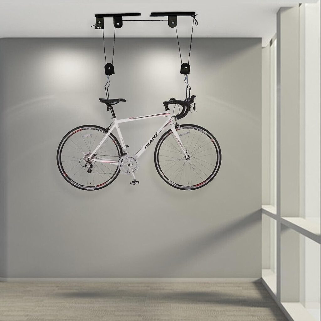 DuoTwins Bike Hoist Ceiling Mount Hanger - Store Bikes, Ladders, Kayaks - Garage Organizer and Space Saver - Bicycle Lift - Pulley System with Hooks - Organize Your Home in Style! DUOTWINS - Storage