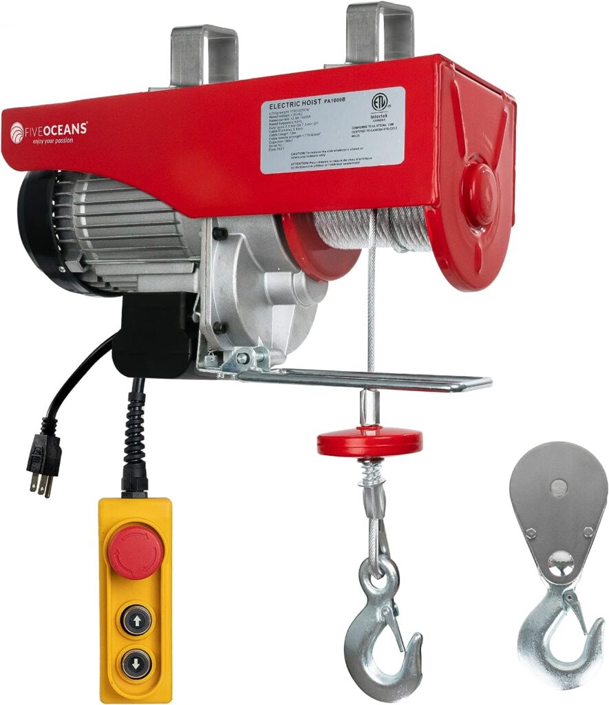 Five Oceans Electric Hoist, Hoist Pulley System, Pulley Hoist, 2200 Lb Lift Electric Winch with 20FT Remote Control 120 Volts, for Garage, Factory Lifting with Emergency Stop Button - FO4339
