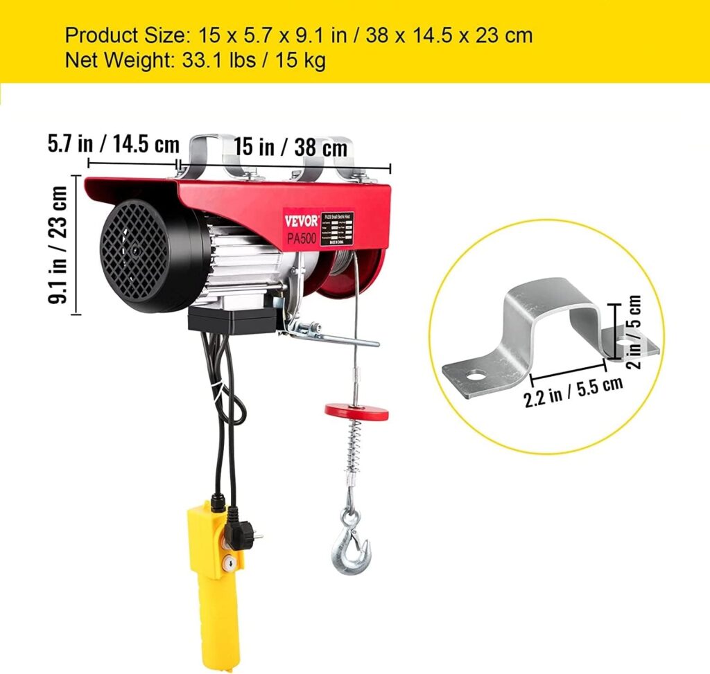 Happybuy 1100 LBS Lift Electric Hoist, 110V Electric Hoist, Remote Control Electric Winch Overhead Crane Lift Electric Wire Hoist for Factories, Warehouses, Construction, Building, Goods Lifting