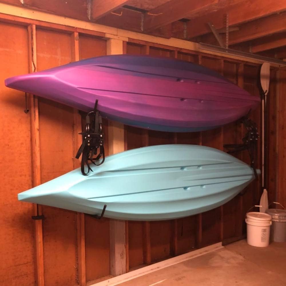Heavy Duty Garage Indoor Kayak Storage Hooks Hanger, Wall Mounted Utility Hanging Cradle Rack for Canoe Paddleboard, Surfboard, Skiboard, Ladder, Hose, Folding Chairs, Bike and Tools (4 Pack, Black)