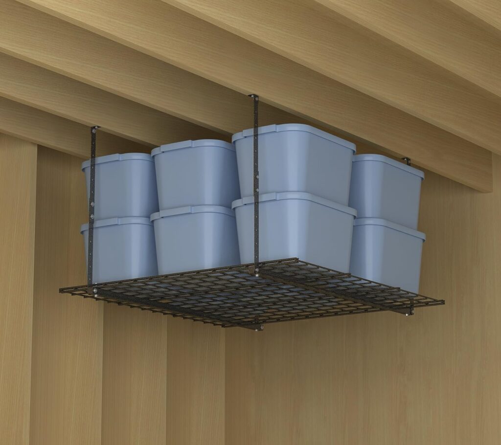 Hyloft 00625 45-Inch x 45-Inch Overhead Steel Garage Storage System, Adjustable Ceiling Mount Storage Rack, Hammertone