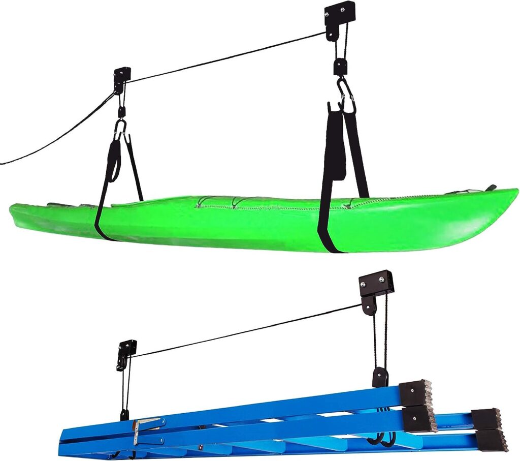 Kayak Hoist - Overhead Garage Storage - Pulley System with 125lb Capacity for Kayak, Canoe, Bicycle, or Ladder Storage by Bike Lane