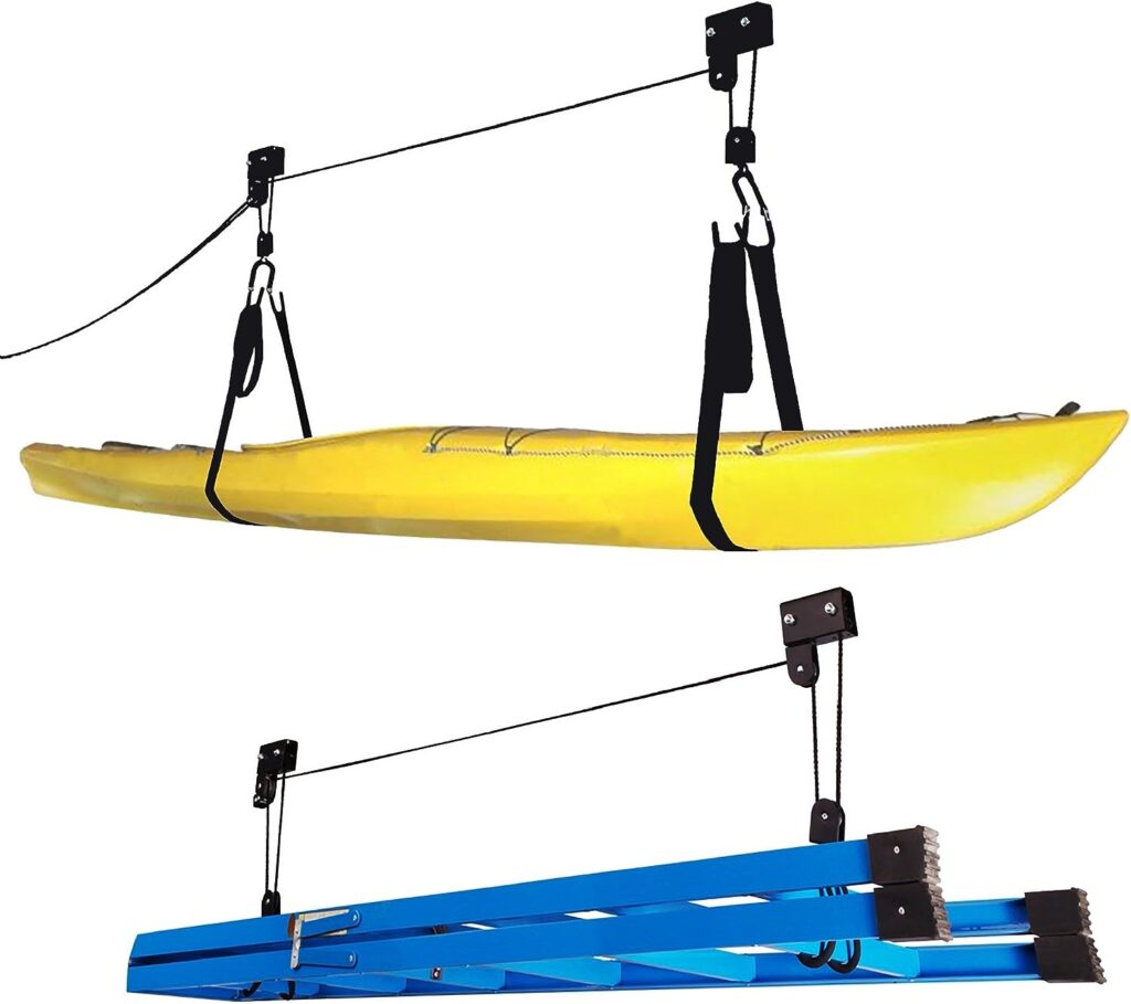 Kayak Storage Hoist - Overhead Pulley System with 125lb Capacity for Canoes, Bikes, Ladders, and More - For up to 12-Foot Ceilings by Rad Sportz