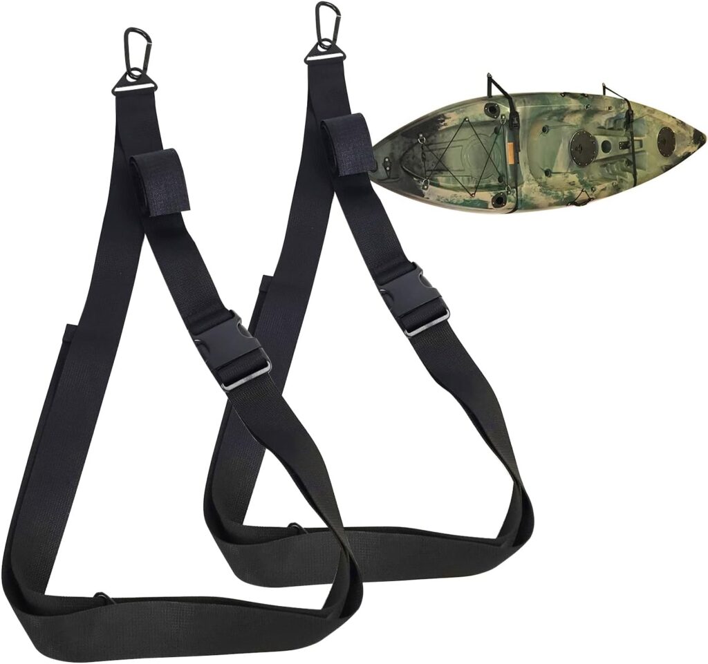 Kayak Wall Hanging Storage Strap Nylon Kayak Hoist Sling for Garage Indoor and Outdoor Kayak  SUP Paddle Board Hangers Comes with Carabiner Fully Adjustable Length  Easy Install