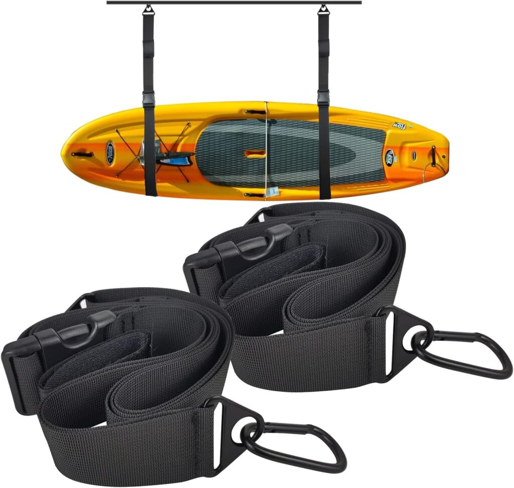 Kayak Wall Hanging Storage Strap Nylon Kayak Hoist Sling for Garage Indoor and Outdoor Kayak  SUP Paddle Board Hangers Comes with Carabiner Fully Adjustable Length  Easy Install