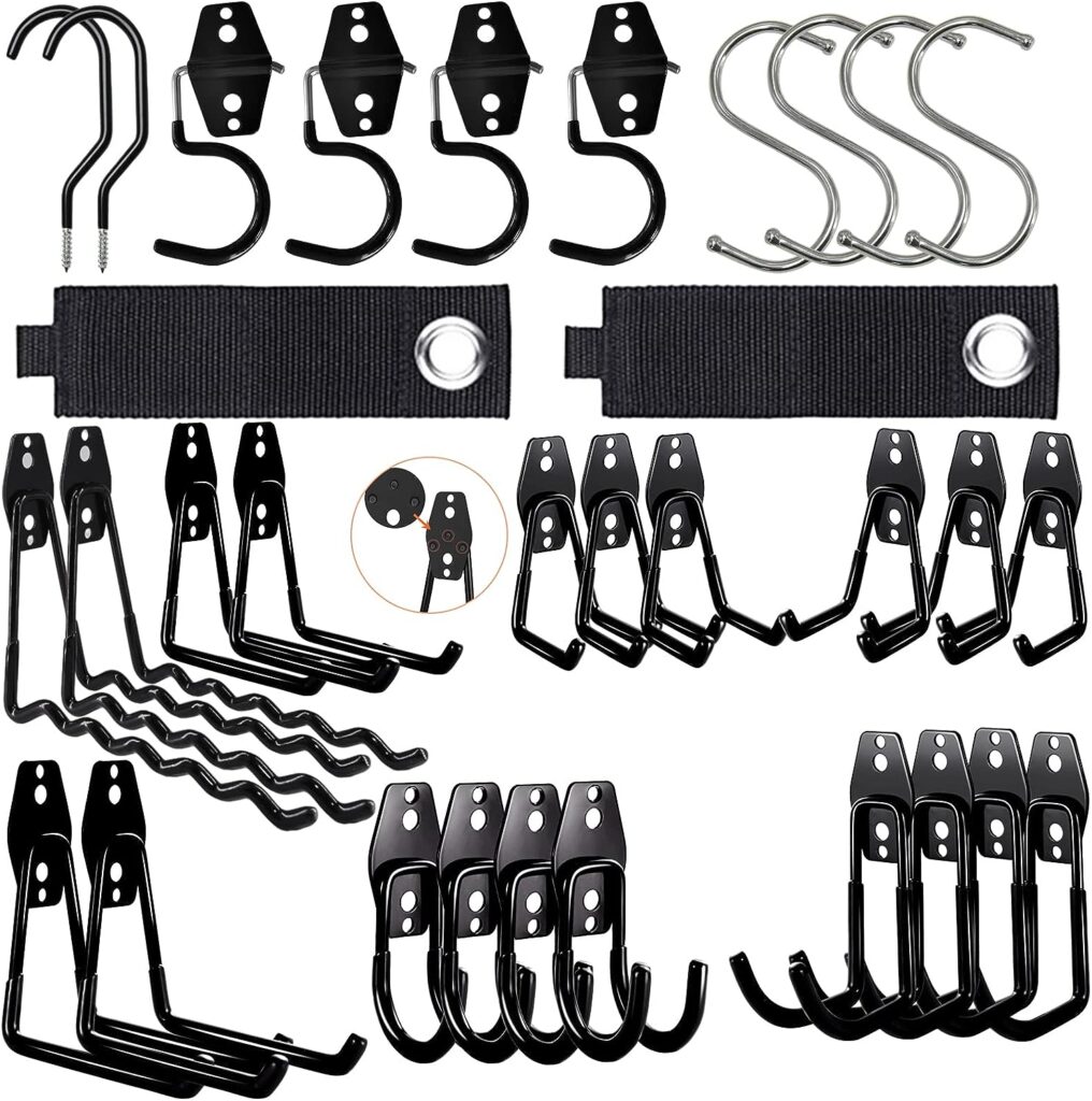 laofeei Garage Hooks Heavy Duty 32 Pack,Garage Wall Hooks,Garage Hooks with Extra Enchancing Welding Spot for Bike Hooks for Garage Wall Mount for Chair,Shovel,Ladder,Bicycle,Garden Tools(Black)
