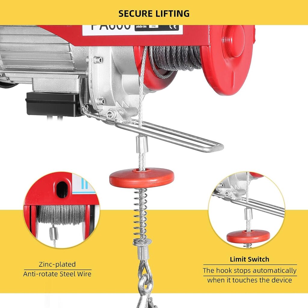 Litake Electric Hoist, 1320LBS Lift Electric Winch with Remote Control Power System, 39ft Lifting Height,110V Winch Overhead Crane Ceiling Pulley for Lifting Pulling Building Garages Warehouse