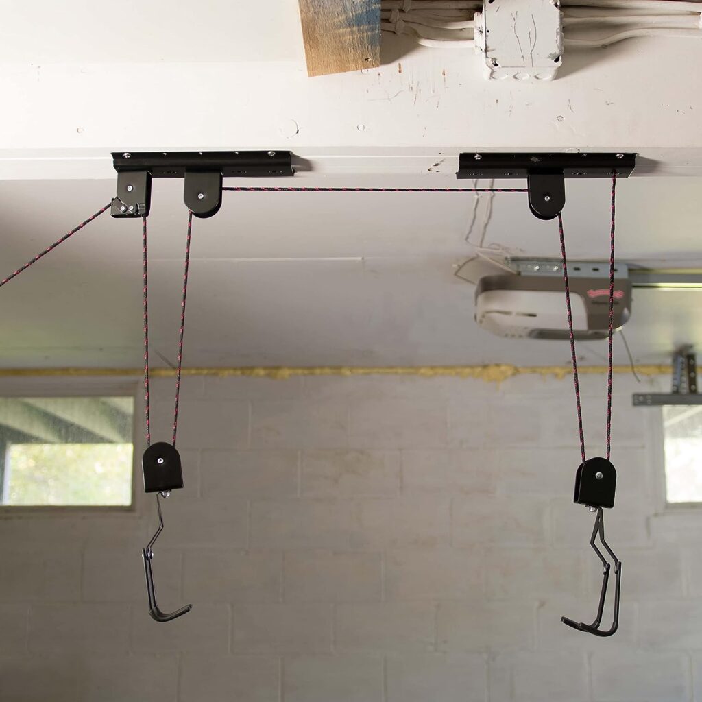 Neature Ceiling Bike Rack Garage Hoist - 50lb Capacity Indoor Bike Storage Pulley System Apartment Hanging Lift Mount