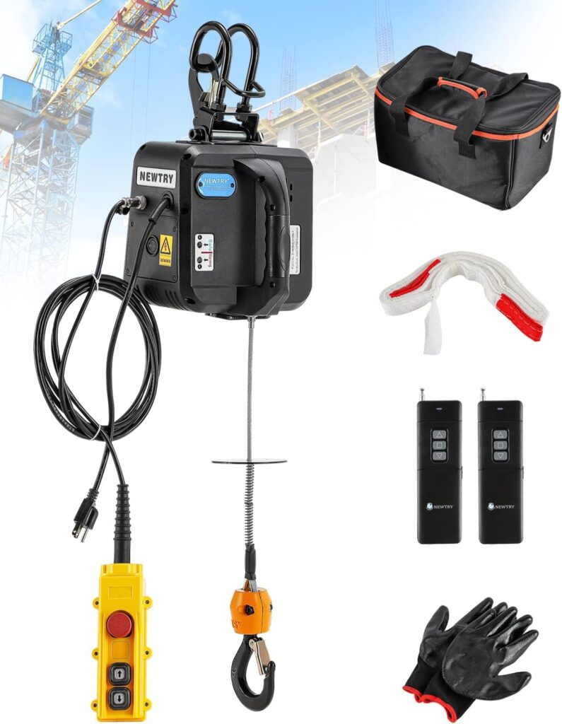 NEWTRY 1,100lb Electric Hoist Pro, Electric Winch 110v 120v, with 2 Wireless Remote Control, Cable Remote Control, Vertically  Horizontally