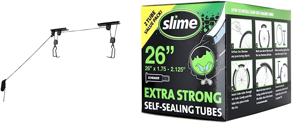 RAD Sportz Bicycle Hoist Quality Garage Storage Bike Lift with 100 lb Capacity Even Works as Ladder Lift Premium Quality  Slime 30074 Bike Inner Tubes with Slime Puncture Sealant