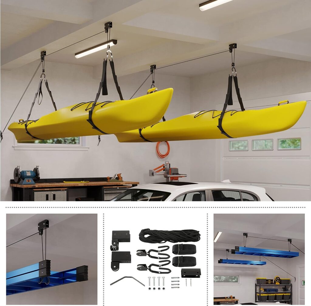 RAD Sportz Kayak Hoist 2-Pack Quality Garage Storage Canoe Lift with 125 lb Capacity Even Works as Ladder Lift Premium Quality Pulley System