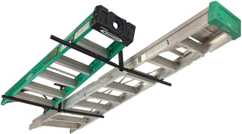 StoreYourBoard Double Ladder Ceiling Rack, Hi Port 2 Garage Storage and Organizer, Hanger Mount