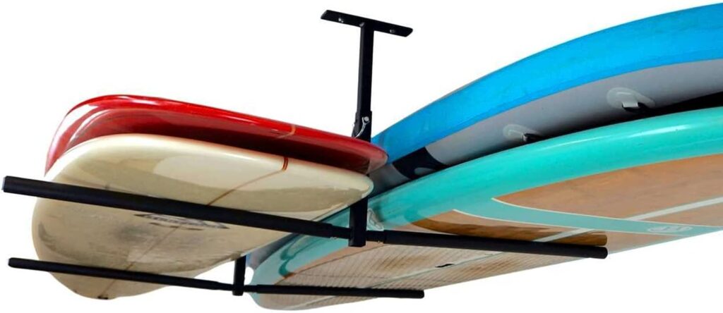 StoreYourBoard Standup Paddleboard and Surfboard Ceiling Storage Rack, Adjustable Garage Mount Hanger, Heavy Duty