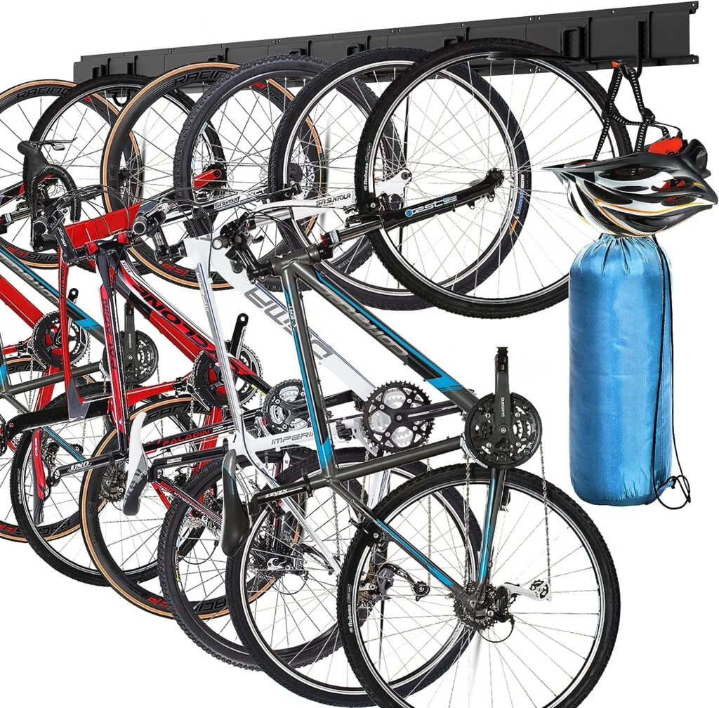 Sttoraboks Bike Storage Rack, Garage Bicycle Wall Mount Hanger with 8 hooks, Cycle Stand for 6 Bikes, Indoor Garage Bike Organizer with Adjustable Bike Hooks for Home, Wall Bike Stand up to 300lbs