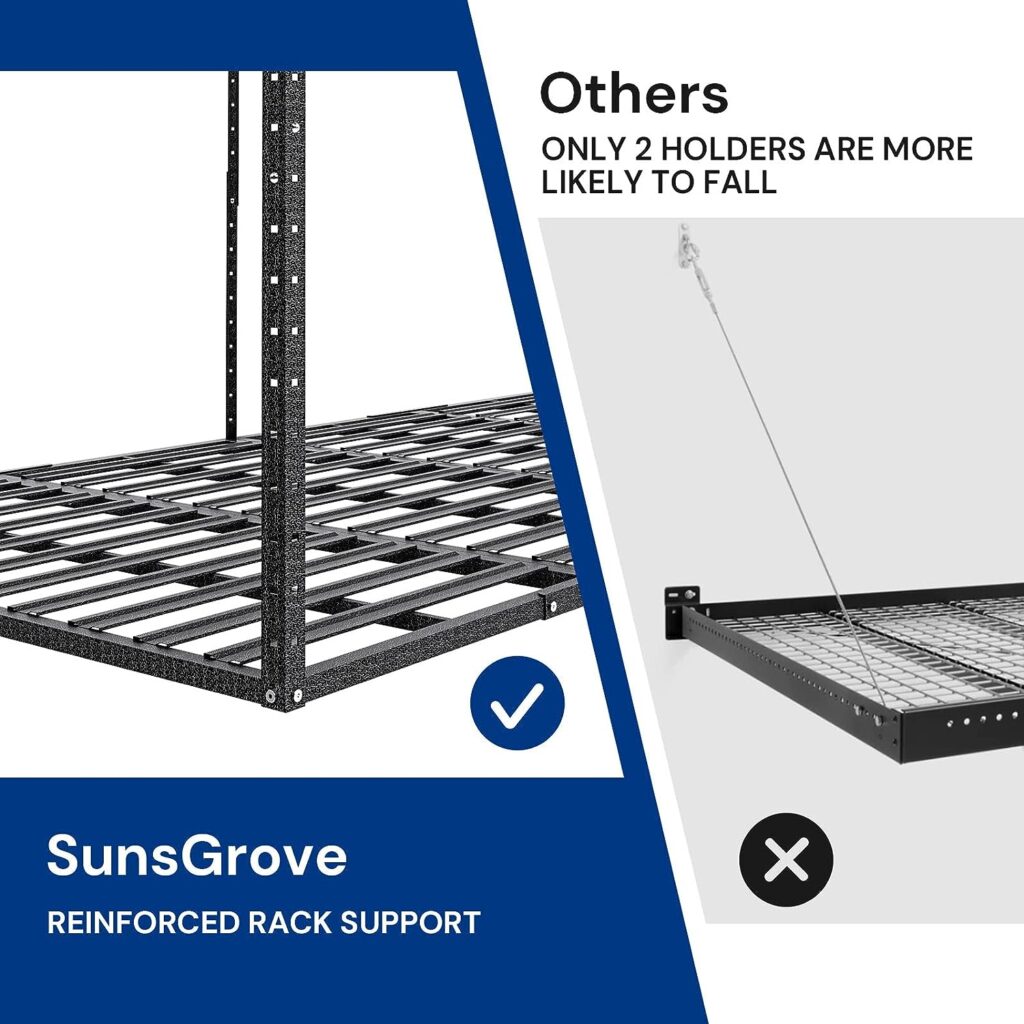 SunsGrove 4x8 Overhead Garage Storage Rack, 750LBS Weight Capacity Adjustable Ceiling Mounted Storage Racks Heavy Duty, Hanging Garage Storage, 48 in. W x 96 in. L x (22-40 Ceiling Dropdown), Black
