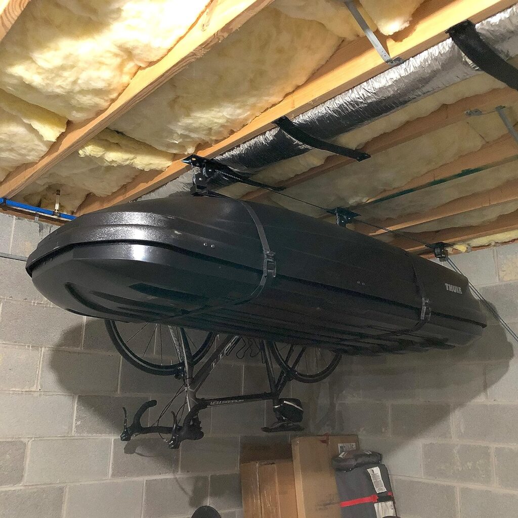 Teal Triangle Elite Cargo Box Storage, Garage Pulley System  Ceiling Hoist, Holds 150 lbs