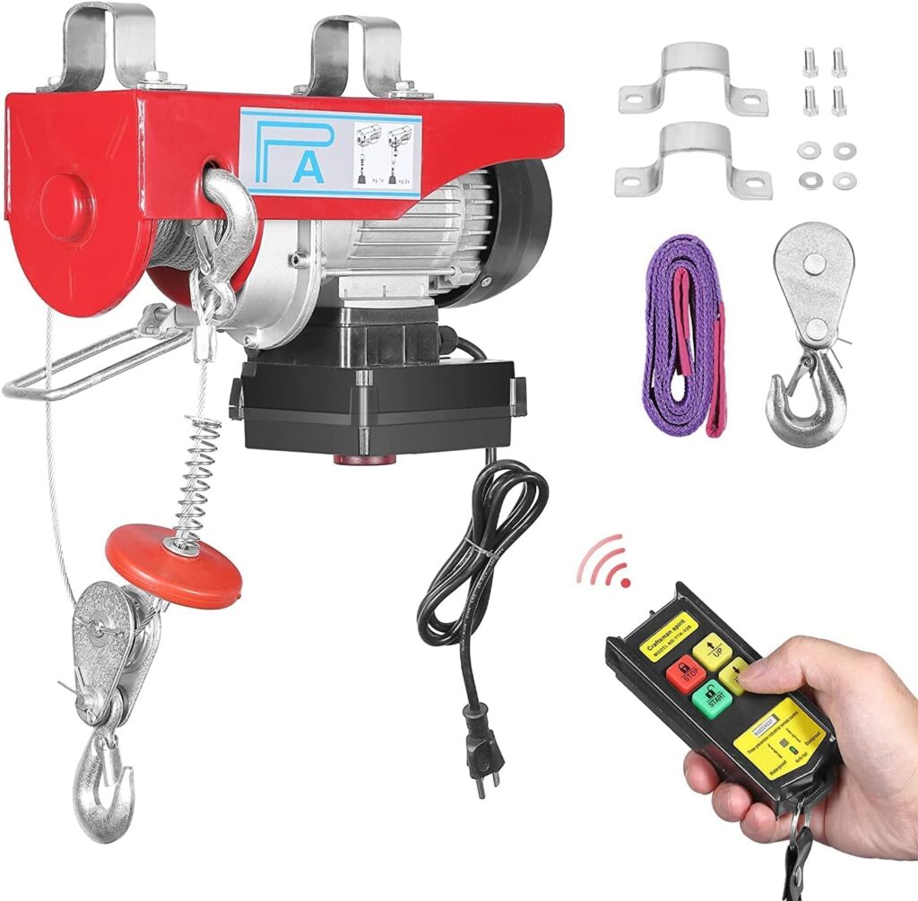 Towallmark Electric Hoist 880LBS, Automatic Lift Wireless Remote Control Electric Cable Hoist, 110V Electric Winch Crane Electric Hoist for Garage Ceiling Crane Overhead Factory Warehouse