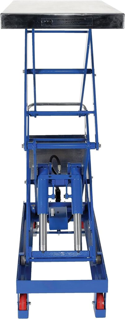 Vestil CART-1500-D-TS Steel Double Scissor Cart, Foot-Actuated, 2 Speed Hydraulic Pump, 1500 lb. Capacity, 47-1/2 x 24 Platform, Height Range 19 to 68, Blue