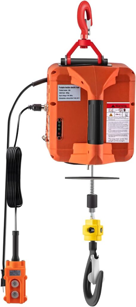 VEVOR 3-in-1 Hoist, 1100lbs Portable Electric 1500W 110V Power Winch Crane, 25ft Height, w/Wire and Wireless Remote Control, Overload Protection for Lifting Towing, Orange