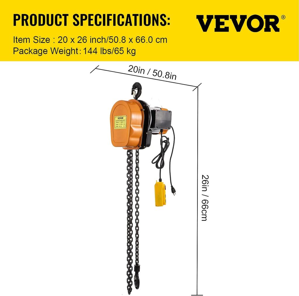 VEVOR Electric Chain Hoist, 2200lbs Winch with 3 m Wired Remote Control, 110V Overhead Crane Garage Ceiling Pulley, 1300W Lifting Power System w/ Emergency Stop Switch, 10 Feet Max. Pulling Height