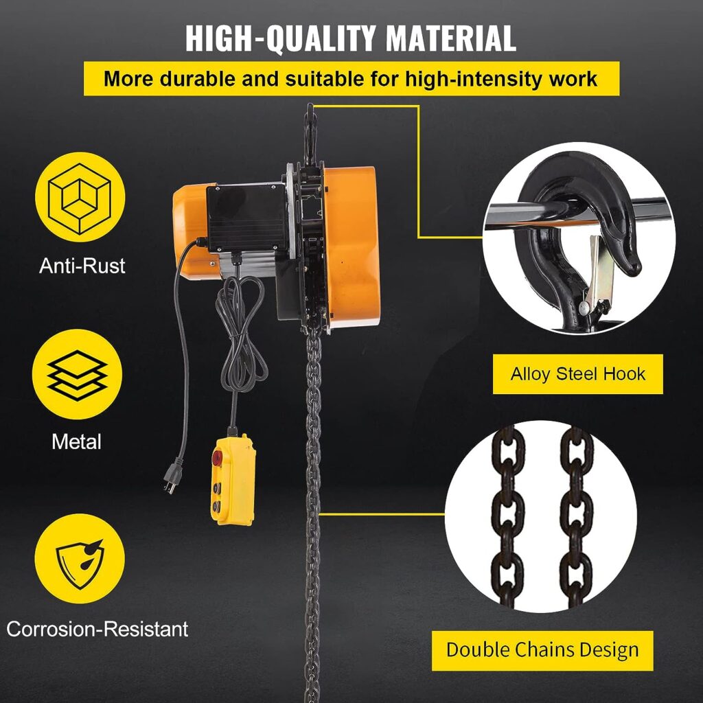 VEVOR Electric Chain Hoist, 2200lbs Winch with 3 m Wired Remote Control, 110V Overhead Crane Garage Ceiling Pulley, 1300W Lifting Power System w/ Emergency Stop Switch, 10 Feet Max. Pulling Height