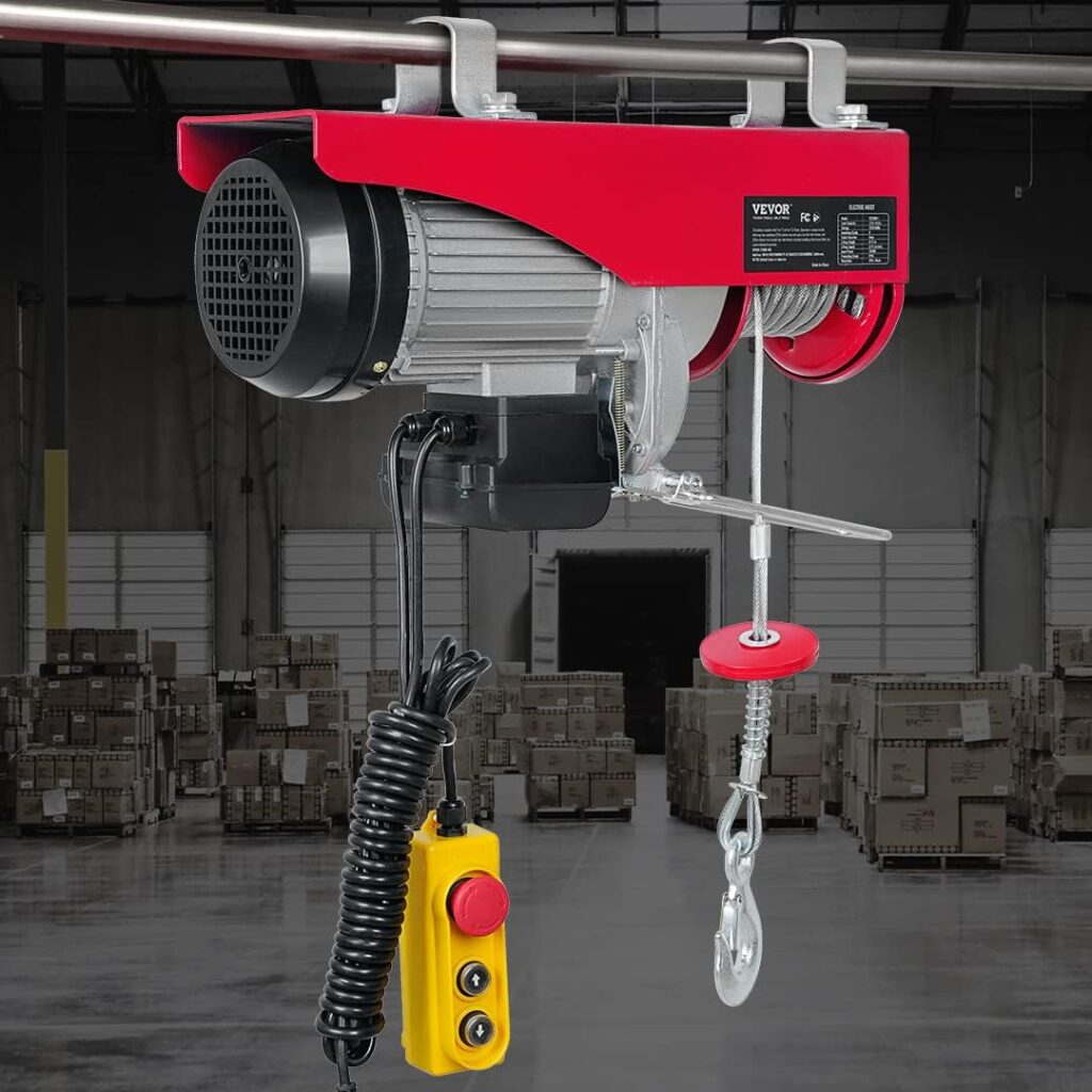 VEVOR Electric Hoist, 440LBS Electric Winch, Steel Electric Lift, 110V Electric Hoist with Remote Control  Single/Double Slings for Lifting in Factories, Warehouses, Construction Site, Mine Filed