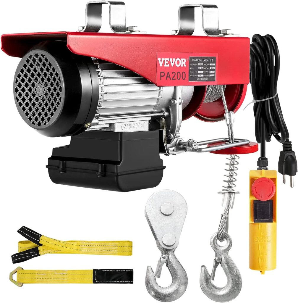 VEVOR Electric Hoist, 440LBS Electric Winch, Steel Electric Lift, 110V Electric Hoist with Remote Control  Single/Double Slings for Lifting in Factories, Warehouses, Construction Site, Mine Filed