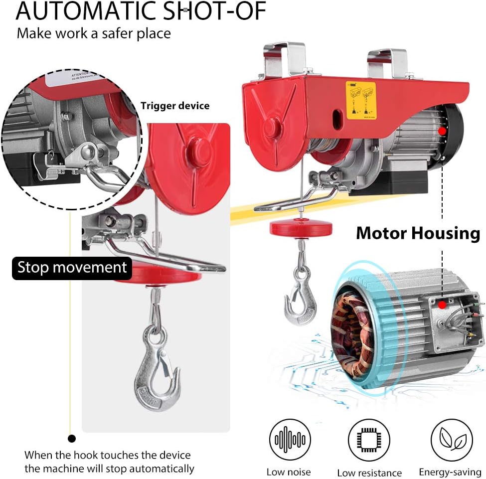 VIVOHOME 110V 440 Lbs Lift Electric Hoist, Electric Winch, Garage Ceiling Crane Overhead, Zinc-Plated Steel Wire Hoist for Garage, Warehouses, Factories Lifting with Emergency Stop Switch
