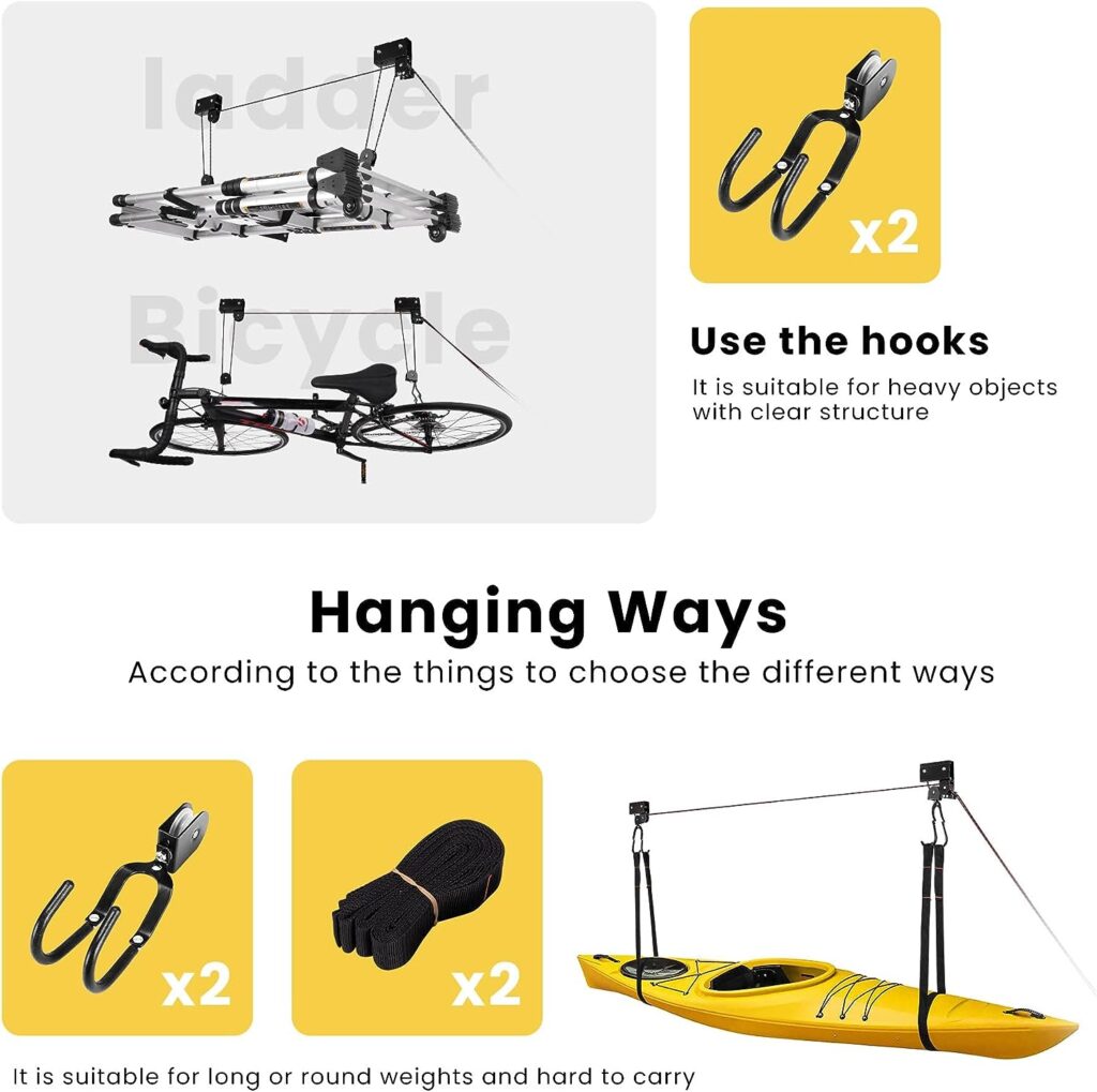 VIVOHOME Kayak Hoist Lift Pulley System for Overhead Garage Storage Canoe Bicycle Ceiling Hoist Hanging System 125lbs Pack of 2