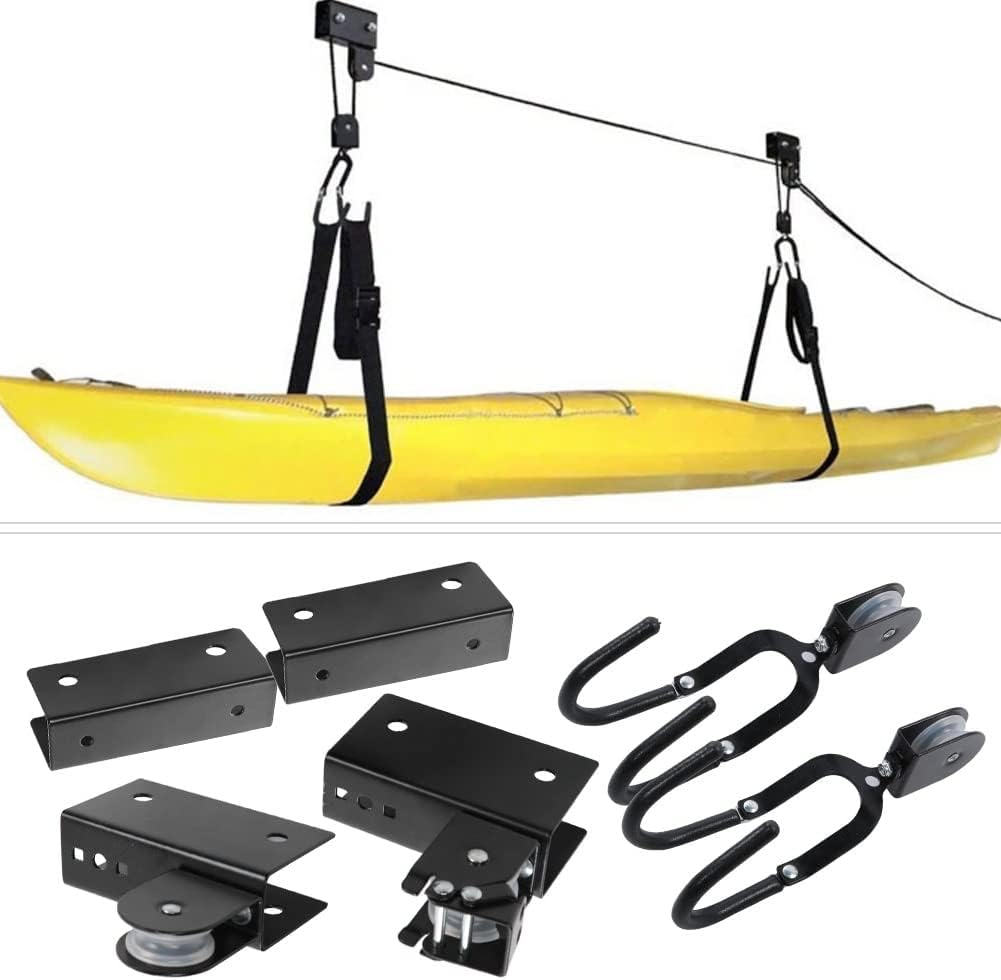 Canoe Garage Lift Hoists, Easy Installation Bicycle Kayak Ceiling Mount 125 LBS Capacity Heavy Duty Multi Function for Hanging Paddle Boats