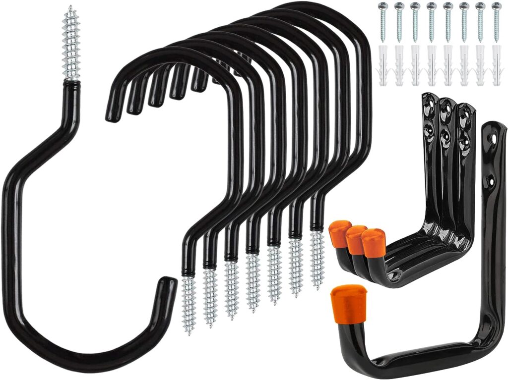 Etoolia 12 Pack Heavy Duty Garage Bike Storage and Utility Hooks - Bike Hooks for Garage Wall and Ceiling - Garage Hooks for Hanging Bicycle, Hose, Cords, and Garden Tools (8X Screw-in + 4X J Hooks)
