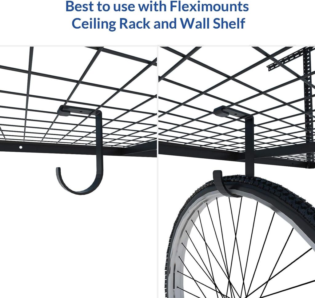 FLEXIMOUNTS 4-Pack Add-On Storage Flat Hook Accessory for Garage Ceiling Storage Rack and Wall Shelving, Black