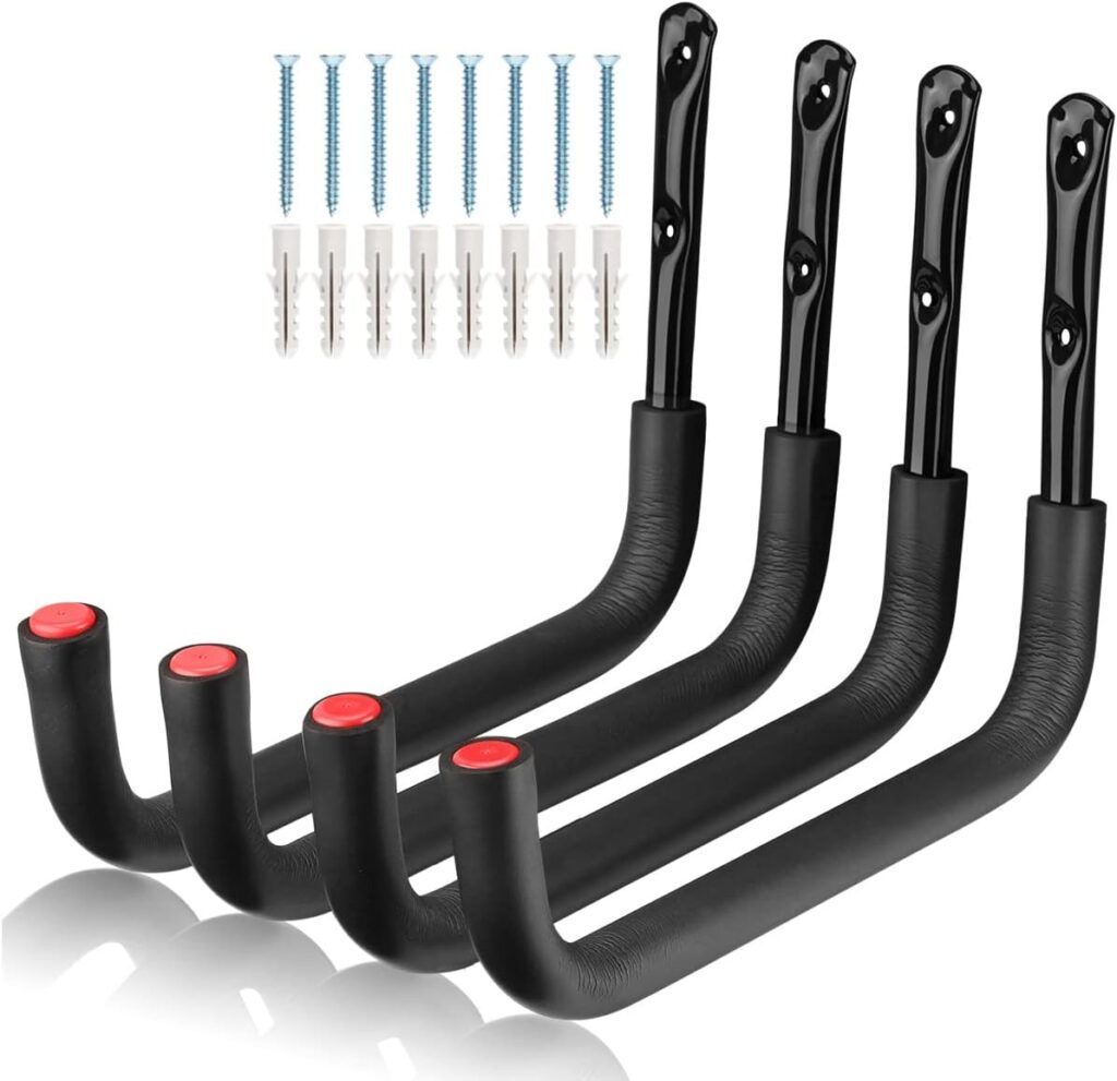 Naikozmo Garage Storage Kayak Hooks, 15.5 Inch Heavy Duty Storage Hanger, Wall Mounted Rack for Hanging Canoe Paddleboard, Surfboard, Snowboard, Ladders, Bikes, Black and Red, 15.5Inches x 10.8Inches