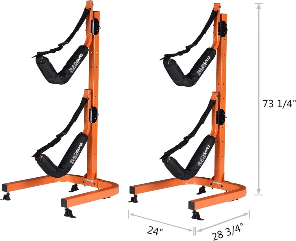 RAD Sportz Kayak Storage Rack - Two 73.25-in Freestanding Kayak Stands with Dual Arms and Adjustable Straps - Holds 2 Canoes, SUP, Paddleboards